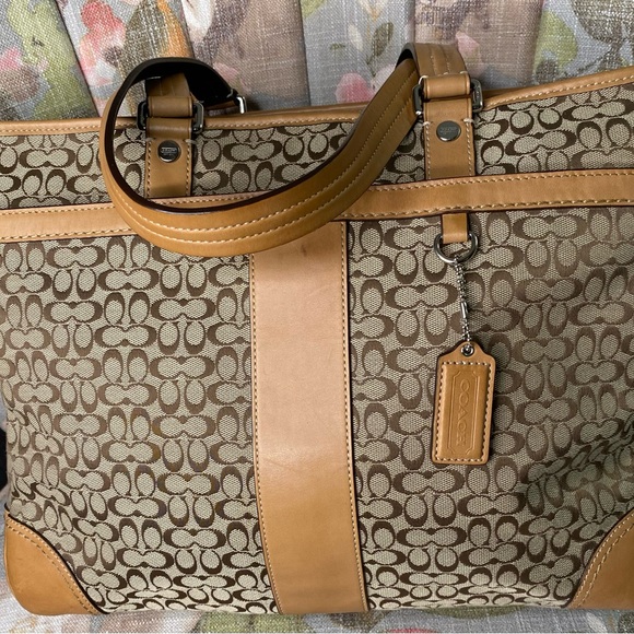 Coach Diaper Bag Signature Monogram Leather Trim Very Clean EUC Retail $404 - Picture 1 of 13
